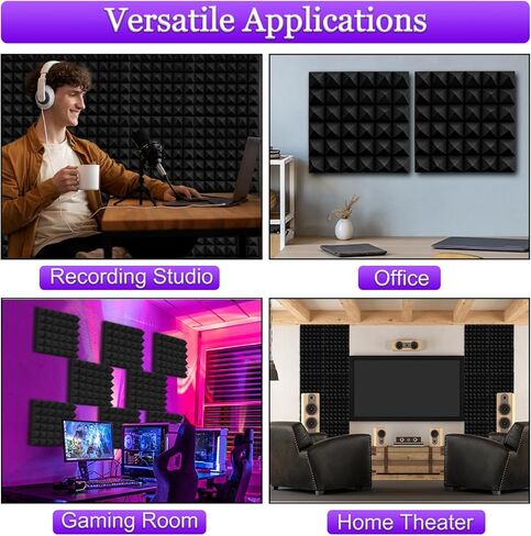 TroyStudio Thick Acoustic Foam Panels, 12 X 12 X 3 Inch 12 Pcs Broadband Sound Absorbing Foam, Dense Soundproof Padding Tile, Recording Studio Foam Absorber, Pyramid Decorative 3D Wall Ceiling Panel in Kuwait