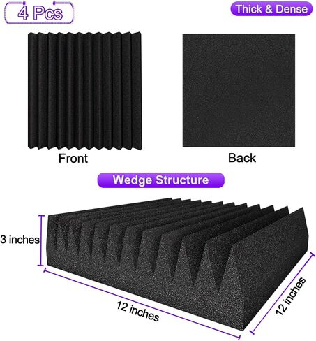 TroyStudio Thick Acoustic Foam Panels, 12 X 12 X 3 Inch 12 Pcs Broadband Sound Absorbing Foam, Dense Soundproof Padding Tile, Recording Studio Foam Absorber, Pyramid Decorative 3D Wall Ceiling Panel in Kuwait