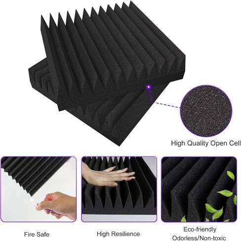 TroyStudio Thick Acoustic Foam Panels, 12 X 12 X 3 Inch 12 Pcs Broadband Sound Absorbing Foam, Dense Soundproof Padding Tile, Recording Studio Foam Absorber, Pyramid Decorative 3D Wall Ceiling Panel in Kuwait