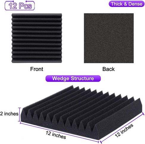 TroyStudio Thick Acoustic Foam Panels, 12 X 12 X 3 Inch 12 Pcs Broadband Sound Absorbing Foam, Dense Soundproof Padding Tile, Recording Studio Foam Absorber, Pyramid Decorative 3D Wall Ceiling Panel in Kuwait
