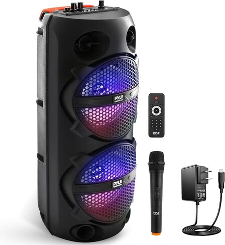 Pyle Portable Bluetooth PA Speaker - 200W Dual 4" Rechargeable Indoor/Outdoor BT Karaoke Audio System - TWS, Party Lights, LED Display, FM/AUX/MP3/USB, 6.5mm in, Carry Handle - Wireless Mic, Remote in Saudi Arabia