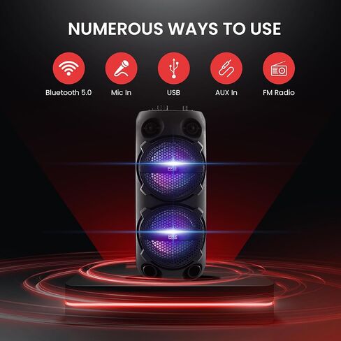 Pyle Portable Bluetooth PA Speaker - 200W Dual 4" Rechargeable Indoor/Outdoor BT Karaoke Audio System - TWS, Party Lights, LED Display, FM/AUX/MP3/USB, 6.5mm in, Carry Handle - Wireless Mic, Remote in Saudi Arabia