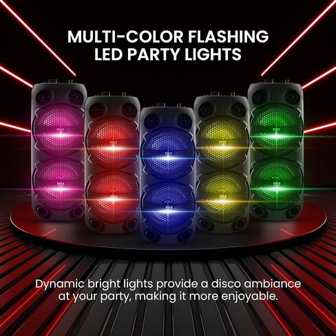 Pyle Portable Bluetooth PA Speaker - 200W Dual 4" Rechargeable Indoor/Outdoor BT Karaoke Audio System - TWS, Party Lights, LED Display, FM/AUX/MP3/USB, 6.5mm in, Carry Handle - Wireless Mic, Remote in Saudi Arabia