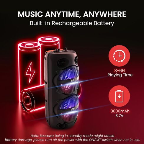 Pyle Portable Bluetooth PA Speaker - 200W Dual 4" Rechargeable Indoor/Outdoor BT Karaoke Audio System - TWS, Party Lights, LED Display, FM/AUX/MP3/USB, 6.5mm in, Carry Handle - Wireless Mic, Remote in Saudi Arabia