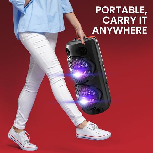 Pyle Portable Bluetooth PA Speaker - 200W Dual 4" Rechargeable Indoor/Outdoor BT Karaoke Audio System - TWS, Party Lights, LED Display, FM/AUX/MP3/USB, 6.5mm in, Carry Handle - Wireless Mic, Remote in Saudi Arabia