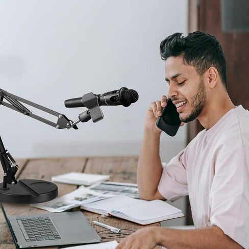 Desktop arm microphone stand, upgraded adjustable desktop microphone stand with spring microphone clip for microphones (up to 1.96 "diameter) games, guitars,YouTube live, etc in Kuwait