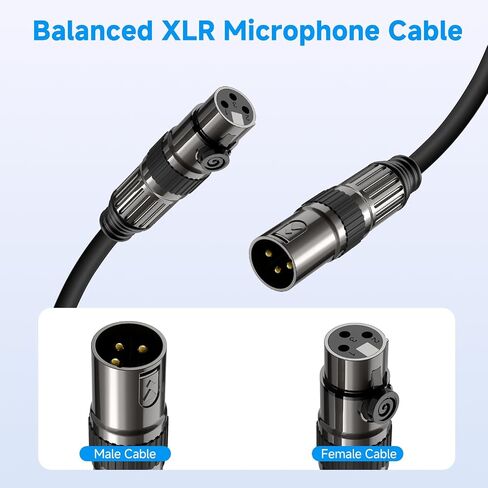 كابلات ميكروفون XLR، حزمة واحدة بطول 3 أقدام من النحاس الخالي من الأكسجين، كابل ميكروفون ذكر إلى أنثى بثلاثة دبابيس لمكبر الصوت، ونظام PA، وخلاط الصوت البودكاست، وشاشات الاستوديو، وتسجيل الصوت والمزيد in Saudi Arabia