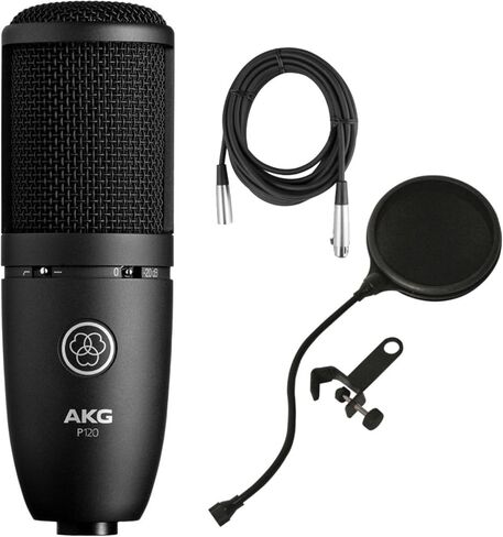 ميكروفون AKG Perception 120 بمكثف غشائي كبير مع كابل ميكروفون بطول 10 بوصات ومرشح بوب من AKG Perception in Kuwait