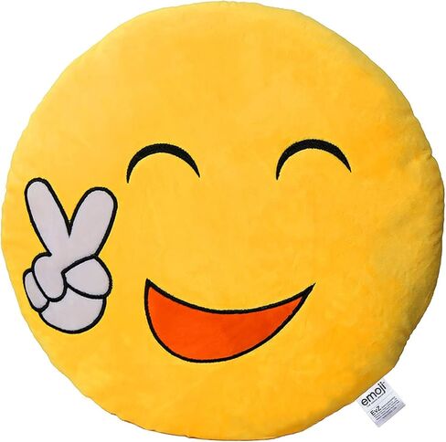 EvZ Emoji Relaxed Face Emoticon Cushion Stuffed Plush Soft Pillow, Official Certified, 32cm Yellow in Saudi Arabia