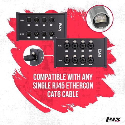 LyxPro 8-Channel Dual Input 3-Pin Multi-Network XLR/TRS Cable Breakout for Stage Sound, Lighting, and Recording Studio Male and Female to RJ45 Ethercon – Ideal for Sound, Lighting Setup, Ground Lift in Kuwait