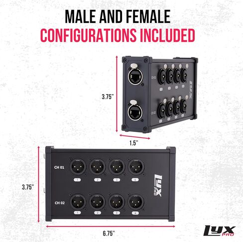 LyxPro 8-Channel Dual Input 3-Pin Multi-Network XLR/TRS Cable Breakout for Stage Sound, Lighting, and Recording Studio Male and Female to RJ45 Ethercon – Ideal for Sound, Lighting Setup, Ground Lift in Kuwait