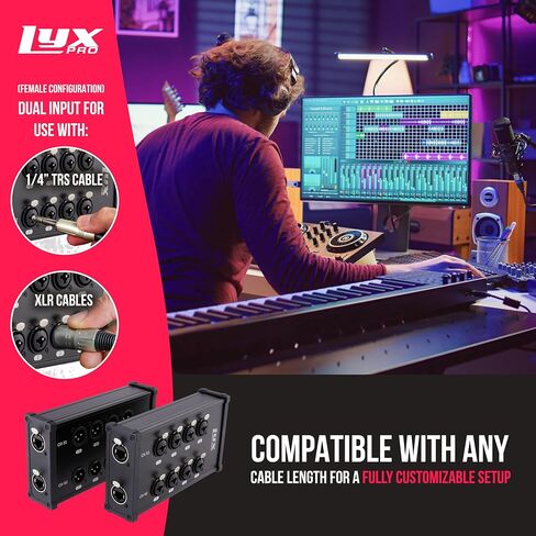 LyxPro 8-Channel Dual Input 3-Pin Multi-Network XLR/TRS Cable Breakout for Stage Sound, Lighting, and Recording Studio Male and Female to RJ45 Ethercon – Ideal for Sound, Lighting Setup, Ground Lift in Kuwait