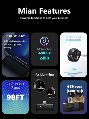 Q10 Wireless Lavalier Microphone for iPhone, iPad, 2-in-1 Mini Lapel Microphone, 48kHz 24Bit, (30) 98ft Range, 3 Modes, Dual Noise Reduction, 48h Battery for Streaming Vlog Interview in Saudi Arabia