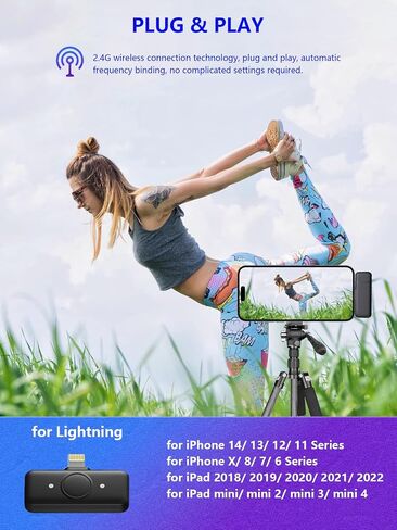 Q10 Wireless Lavalier Microphone for iPhone, iPad, 2-in-1 Mini Lapel Microphone, 48kHz 24Bit, (30) 98ft Range, 3 Modes, Dual Noise Reduction, 48h Battery for Streaming Vlog Interview in Saudi Arabia
