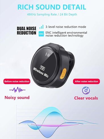 Q10 Wireless Lavalier Microphone for iPhone, iPad, 2-in-1 Mini Lapel Microphone, 48kHz 24Bit, (30) 98ft Range, 3 Modes, Dual Noise Reduction, 48h Battery for Streaming Vlog Interview in Saudi Arabia