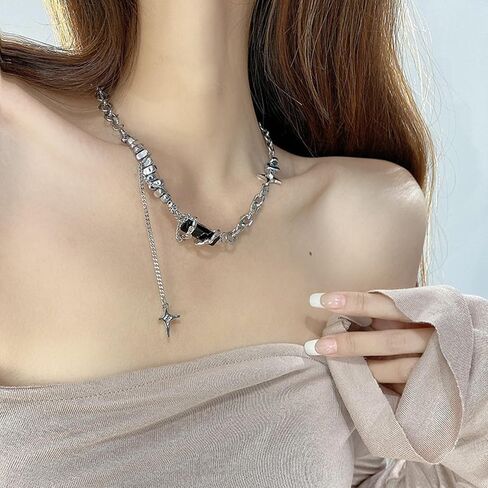 Buyongwant Irregular Long Necklace Y2k Cool Style Geometric Ball Pendant Adjustable Necklace for Women's Jewelry Gifts 23.6 Inch in Saudi Arabia