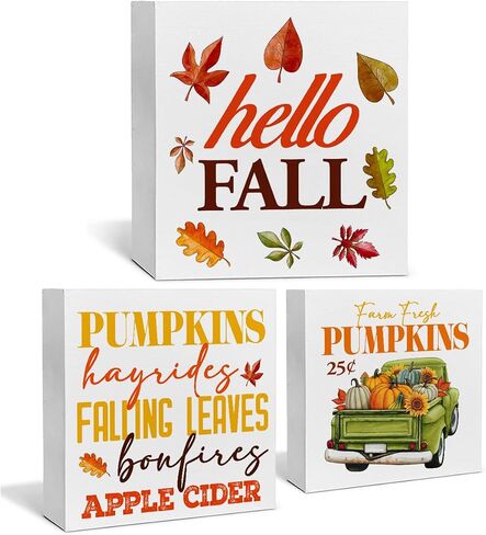 3 Pcs Fall Tiered Tray Decor Hello Fall Sign Home Decorations Autumn Theme 3 Pcs Wood Decorative Signs for Table Desk Shelf Wall in Saudi Arabia