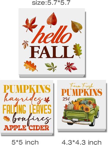3 Pcs Fall Tiered Tray Decor Hello Fall Sign Home Decorations Autumn Theme 3 Pcs Wood Decorative Signs for Table Desk Shelf Wall in Saudi Arabia