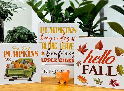 3 Pcs Fall Tiered Tray Decor Hello Fall Sign Home Decorations Autumn Theme 3 Pcs Wood Decorative Signs for Table Desk Shelf Wall in Saudi Arabia