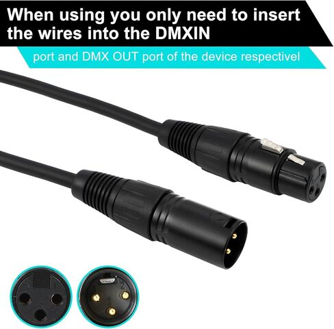 Xuhal 20 قطعة 9.84 قدم كابل DMX مرن، مطلي بالذهب 3 دبوس إشارة XLR ذكر إلى أنثى سلك كابل DMX، كابلات إشارة مع موصلات معدنية لإضاءة المسرح وأضواء DJ، أسود in Kuwait