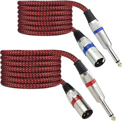 Unbalanced 1/4" TS Male to XLR Male Mono Cable, 10 Feet 6.35 mm Quarter Inch to 3pin XLRm Audio Cord, OFC Shield, Nylon Braided, Red Color, for Mixer/Keyboard/Electronic Drum, 2Pack in Saudi Arabia