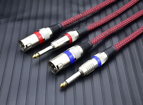 Unbalanced 1/4" TS Male to XLR Male Mono Cable, 10 Feet 6.35 mm Quarter Inch to 3pin XLRm Audio Cord, OFC Shield, Nylon Braided, Red Color, for Mixer/Keyboard/Electronic Drum, 2Pack in Saudi Arabia