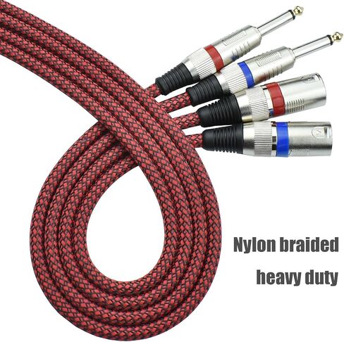 Unbalanced 1/4" TS Male to XLR Male Mono Cable, 10 Feet 6.35 mm Quarter Inch to 3pin XLRm Audio Cord, OFC Shield, Nylon Braided, Red Color, for Mixer/Keyboard/Electronic Drum, 2Pack in Saudi Arabia