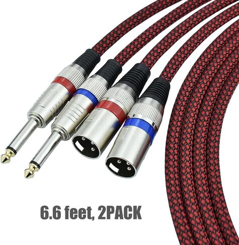 Unbalanced 1/4" TS Male to XLR Male Mono Cable, 10 Feet 6.35 mm Quarter Inch to 3pin XLRm Audio Cord, OFC Shield, Nylon Braided, Red Color, for Mixer/Keyboard/Electronic Drum, 2Pack in Saudi Arabia
