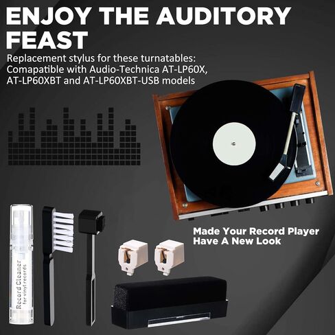 2 Pack ATN3600L Diamond Record Player Needles with Complete 4 in 1 Vinyl Record Cleaning Kits, Compatible with Audio-Technica AT-LP60X, AT-LP60XBT, and AT-LP60XBT-USB Vinyl Record Player in Saudi Arabia