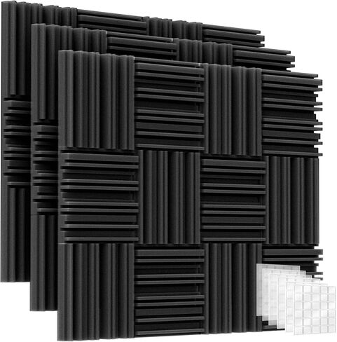 Thick Acoustic Foam Panels, 12 X 12 X 2 Inches 36pcs Broadband Sound Absorbing Foam, Dense Soundproof Padding Tile, Recording Studio Foam Absorber, Groove Decorative 3D Wall Ceiling Panel in Saudi Arabia