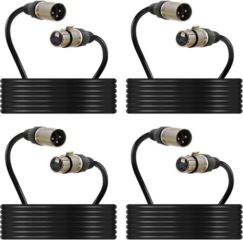 (4-Pack) 10 Foot, XLR Microphone Cable 3-pin XLR Speaker Cable Male to Female Balanced Mic Cable, Black in Saudi Arabia