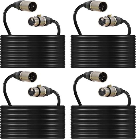 (4-Pack) 10 Foot, XLR Microphone Cable 3-pin XLR Speaker Cable Male to Female Balanced Mic Cable, Black in Saudi Arabia