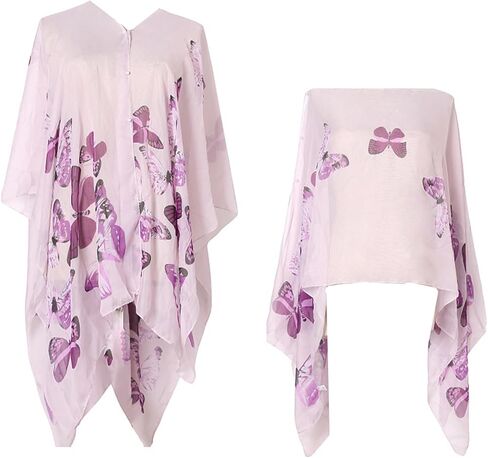Women's Chiffon Scarf Shawl Butterfly Printed Cape Scarves Wraps Bikini Swimsuit Cover Up Beachwear in Kuwait