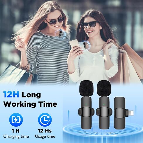 قطعتان من ميكروفون Lavalier اللاسلكي الصغير لأجهزة iPhone (الإضاءة) - ميكروفون ذو طية صدر السترة لتقليل الضوضاء للتسجيل، مشبك على الميكروفون، ميكروفون Omni Lav لتسجيل الفيديو، Tiktok، YouTube، Vlog in Saudi Arabia