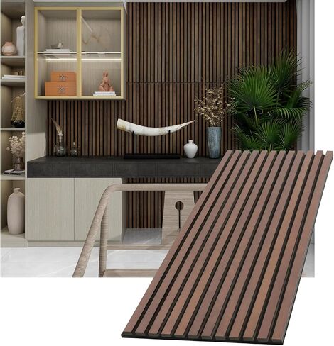 Acoustic Wood Slat Panels for Interior Wall Decor | Soundproof Wall Panels | 3D Slat Wood Panels | Bedroom Sound Absorption Decor | Seamless Joint | 43.3" x 18.9" Each | Black - 2 PCS in Saudi Arabia