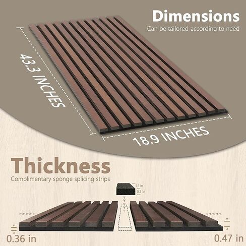 Acoustic Wood Slat Panels for Interior Wall Decor | Soundproof Wall Panels | 3D Slat Wood Panels | Bedroom Sound Absorption Decor | Seamless Joint | 43.3" x 18.9" Each | Black - 2 PCS in Saudi Arabia
