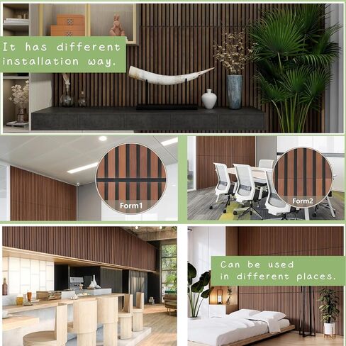 Acoustic Wood Slat Panels for Interior Wall Decor | Soundproof Wall Panels | 3D Slat Wood Panels | Bedroom Sound Absorption Decor | Seamless Joint | 43.3" x 18.9" Each | Black - 2 PCS in Saudi Arabia