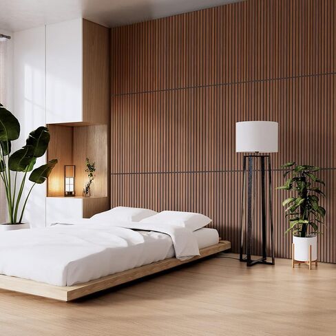 Acoustic Wood Slat Panels for Interior Wall Decor | Soundproof Wall Panels | 3D Slat Wood Panels | Bedroom Sound Absorption Decor | Seamless Joint | 43.3" x 18.9" Each | Black - 2 PCS in Saudi Arabia