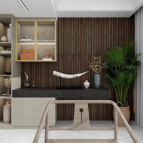 Acoustic Wood Slat Panels for Interior Wall Decor | Soundproof Wall Panels | 3D Slat Wood Panels | Bedroom Sound Absorption Decor | Seamless Joint | 43.3" x 18.9" Each | Black - 2 PCS in Saudi Arabia
