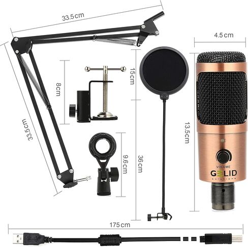 Gelid Solutions Voce - ميكروفون مكثف USB - مجموعة الكل في واحد - تصميم معدني بالكامل - 16 بت/48 كيلو هرتز - ديسيبل 78 in Kuwait