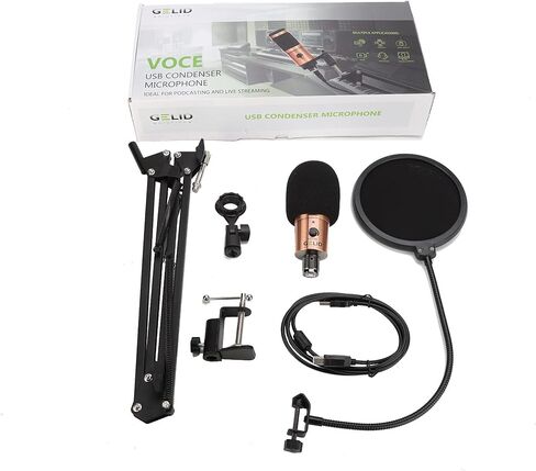 Gelid Solutions Voce - ميكروفون مكثف USB - مجموعة الكل في واحد - تصميم معدني بالكامل - 16 بت/48 كيلو هرتز - ديسيبل 78 in Kuwait