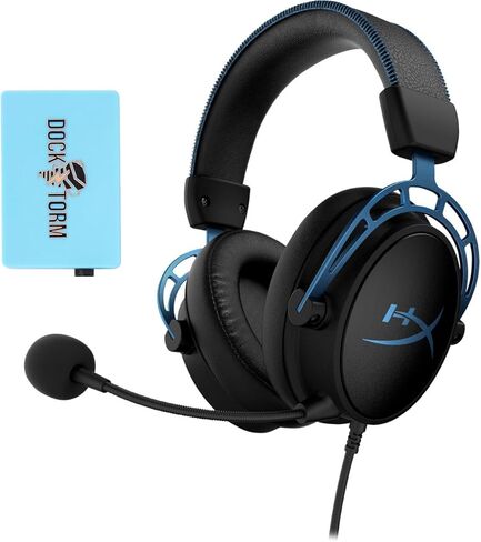 سماعة رأس سلكية للألعاب بصوت محيطي 7.1 من HyperX Cloud Alpha S لأجهزة الكمبيوتر الشخصية وPS5 وPS4 مع خلاط دردشة وصوت جهير قابل للتعديل، ونظام تشغيل ثنائي الحجرة، (أسود-أزرق)، 4P5L3AA، حزمة مع محور Dockztorm in Kuwait