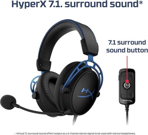 سماعة رأس سلكية للألعاب بصوت محيطي 7.1 من HyperX Cloud Alpha S لأجهزة الكمبيوتر الشخصية وPS5 وPS4 مع خلاط دردشة وصوت جهير قابل للتعديل، ونظام تشغيل ثنائي الحجرة، (أسود-أزرق)، 4P5L3AA، حزمة مع محور Dockztorm in Kuwait