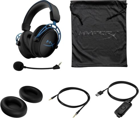 سماعة رأس سلكية للألعاب بصوت محيطي 7.1 من HyperX Cloud Alpha S لأجهزة الكمبيوتر الشخصية وPS5 وPS4 مع خلاط دردشة وصوت جهير قابل للتعديل، ونظام تشغيل ثنائي الحجرة، (أسود-أزرق)، 4P5L3AA، حزمة مع محور Dockztorm in Kuwait