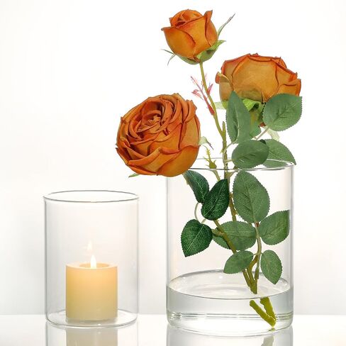 Glass Cylinder Vase Set of 6 for Centerpieces Clear Glass Flower Vases Bulk, Glass Hurricane Candle Holder Short 4 Inch Floral Vases for Table, Floating Candle Vases for Wedding Home Décor in Saudi Arabia