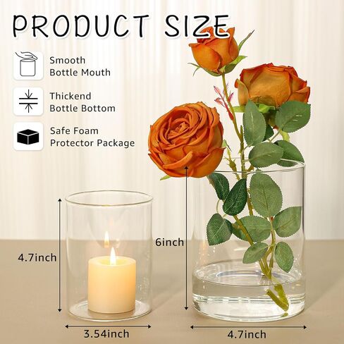 Glass Cylinder Vase Set of 6 for Centerpieces Clear Glass Flower Vases Bulk, Glass Hurricane Candle Holder Short 4 Inch Floral Vases for Table, Floating Candle Vases for Wedding Home Décor in Saudi Arabia