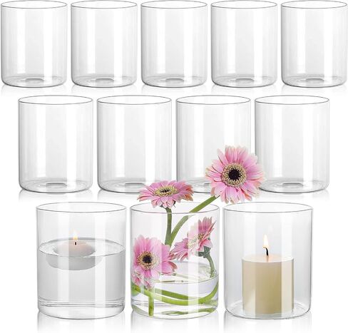 Glass Cylinder Vase Set of 6 for Centerpieces Clear Glass Flower Vases Bulk, Glass Hurricane Candle Holder Short 4 Inch Floral Vases for Table, Floating Candle Vases for Wedding Home Décor in Saudi Arabia