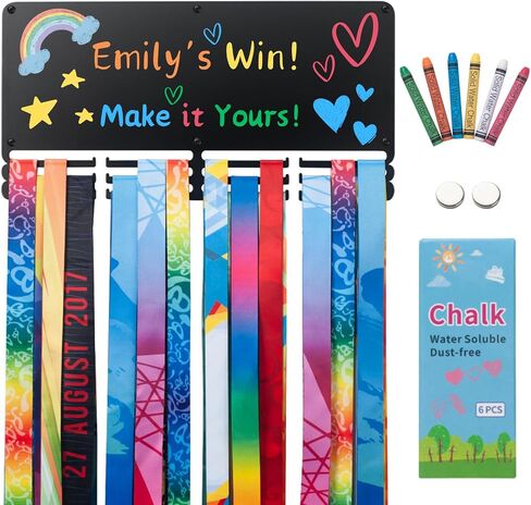 Personalized Running Medal Hanger Display with Chalks and Magnet, Race Medal Holder Wall Hanger with Race Bib Holder, Marathon Race Medal Display in Saudi Arabia