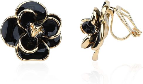 Classic Enamel Camellia Clip Earrings Elegant Flower Hypoallergenic Non Pierced Earrings 925 Silver Stud Earrings for Women Bridal in Saudi Arabia
