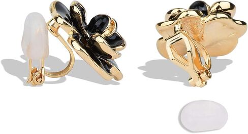 Classic Enamel Camellia Clip Earrings Elegant Flower Hypoallergenic Non Pierced Earrings 925 Silver Stud Earrings for Women Bridal in Saudi Arabia